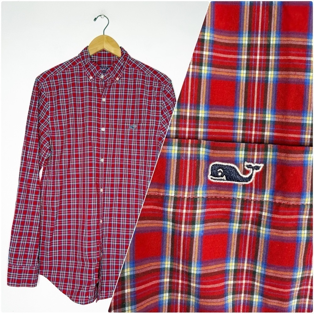 Vineyard Vines Classic Fit Tucker Cotton Men's Red Plaid Shirt Size Small